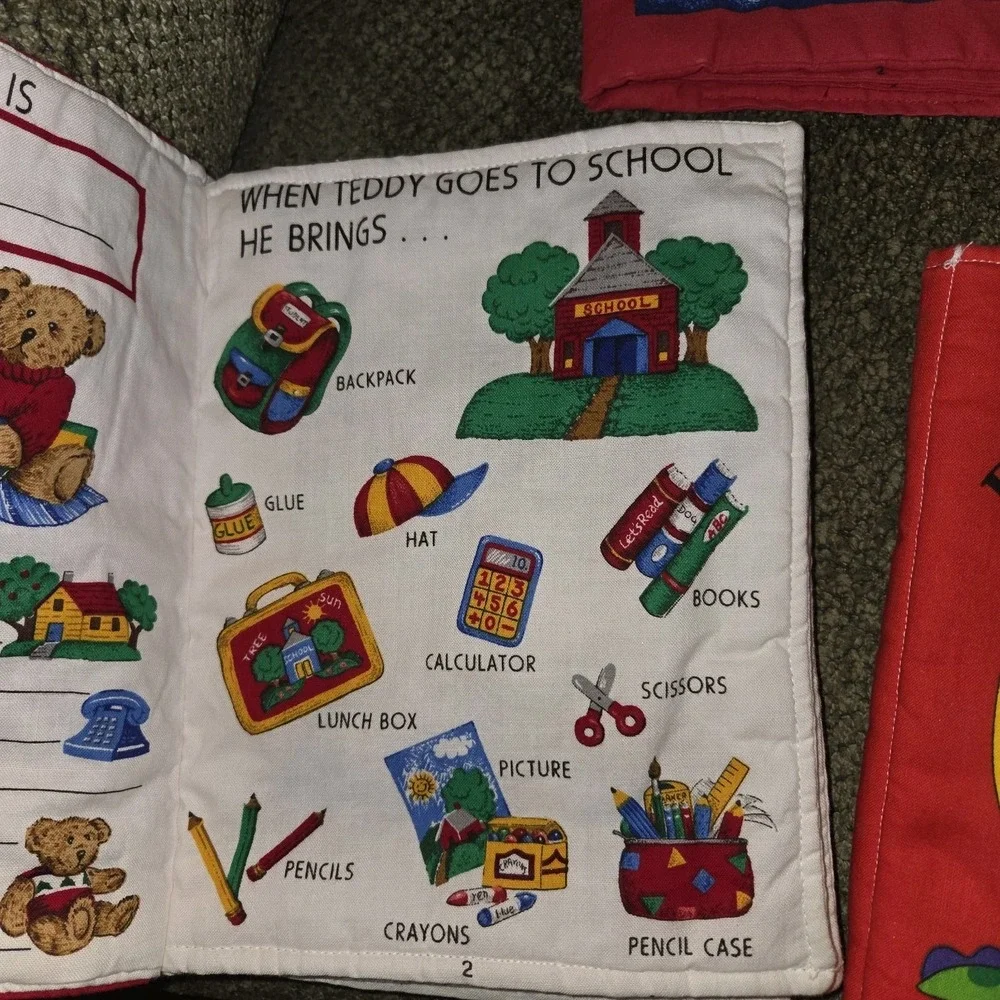 3 VTG fabric childrens books Learning w/Teddy DEXTER the DINOSAUR Solar System